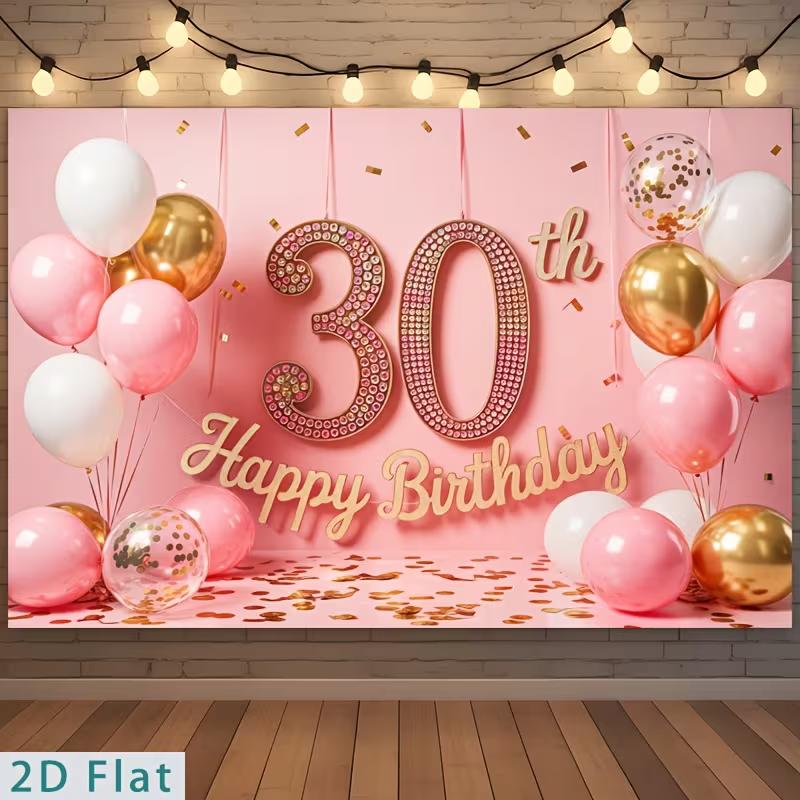 2D Фотофон для 30-летия Розово-золотой Шар и Конфетти Вечеринка Фон