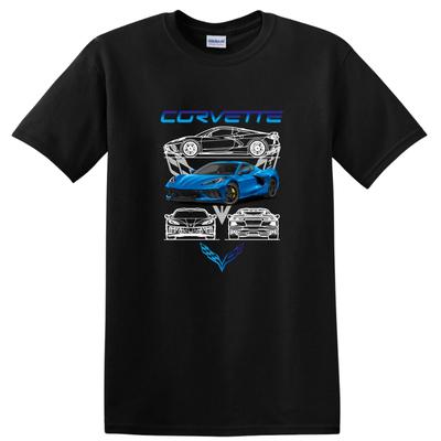 Футболка с графическим дизайном спортивного автомобиля Corvette C8 для автолюбителей Крутая футболка