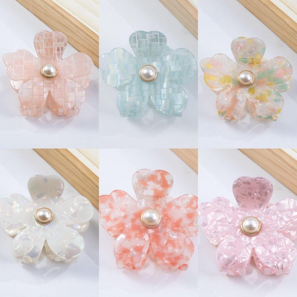 Elegant Pearl Crab Clip Non-slip Floral Hair Clip Shiny Flower Hair Claw  Girls