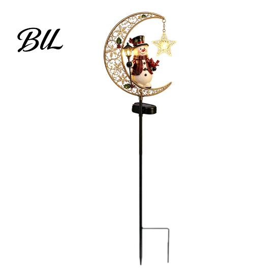 Warm Amber Garden Lamps Solar Christmas Crescent Light, Moon Snowman Stake Waterproof Powered Decor LED Pathway Lamp for Outdoor Yard Lawn Patio