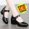Shoes Single Shoes Spring and Summer Breathable Women's Shoes Thick Heel Soft Sole Work Shoes Casual and Comfortable Black Medium Heel Shoes