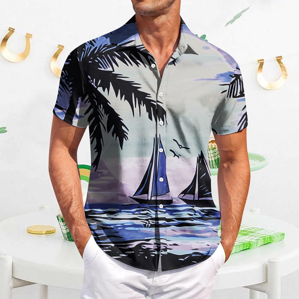 Men's Casual Short-sleeved Shirt Slim Fit Stylish Men's Hawaiian Print