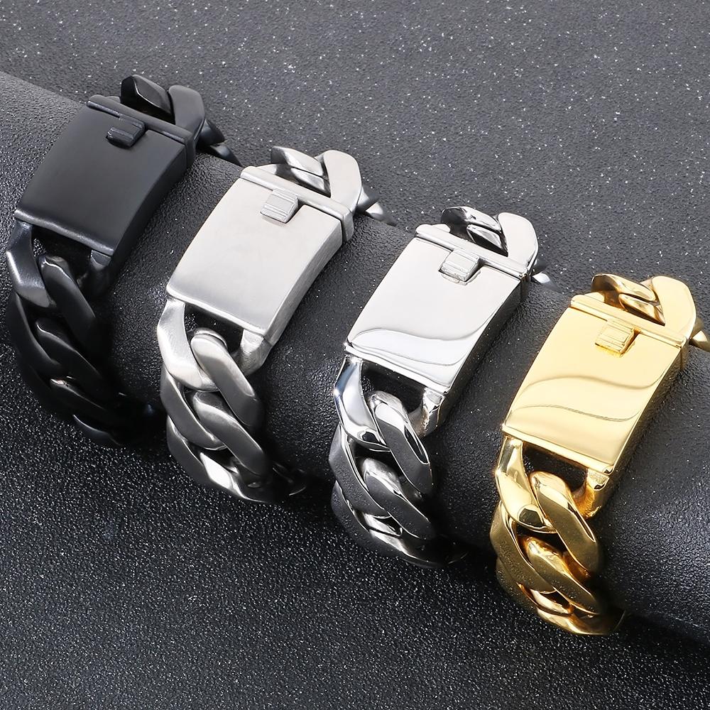 22/60CM 24MM Cuban Chain Bracelet Necklace For Men Hip-Hop Cool Black Gold Color Stainless Steel Necklaces Jewellery Accessories