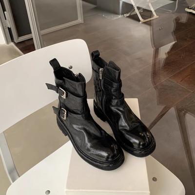 Найди второй волосок! Виноградная мать та же обувь стиранная усадка кожа ремень с пряжкой толстый каблук толстая подошва тонкие короткие ботинки осень и зима