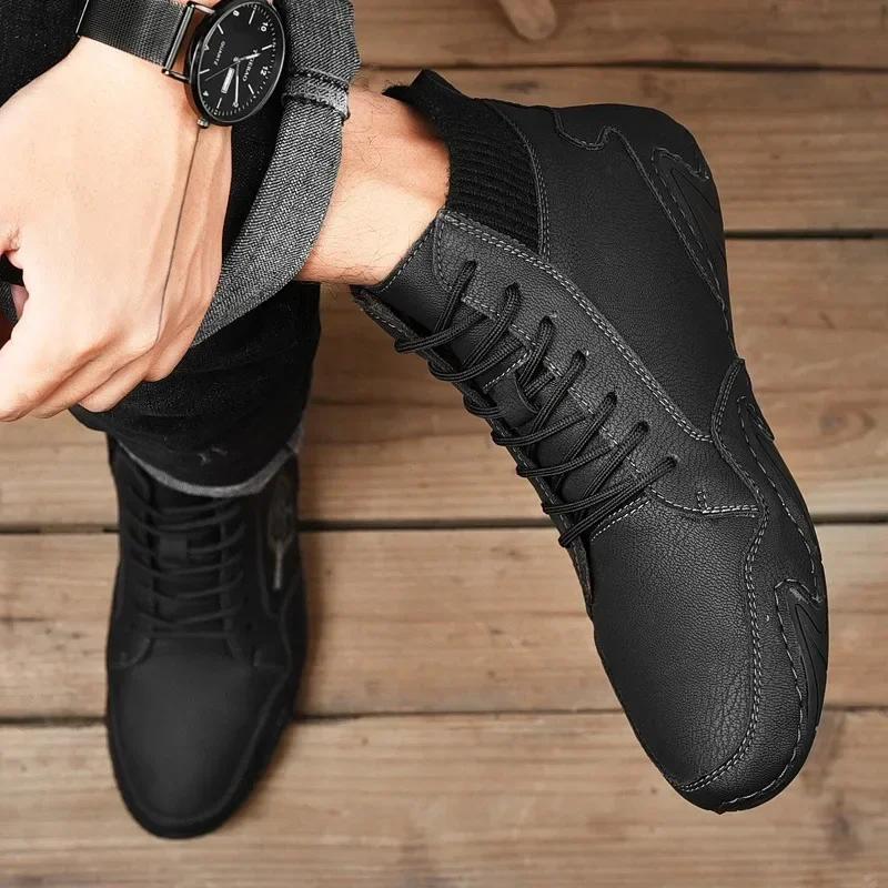 Удобная кожаная повседневная обувь для мужчин, легкая и прочная нескользящая обувь на плоской подошве для всех сезонов, мужские ботинки