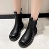 Ботинки «Челси», массивные ботинки, женская зимняя обувь, плюшевые ботильоны из искусственной кожи, черные женские осенние модные ботильоны на платформе