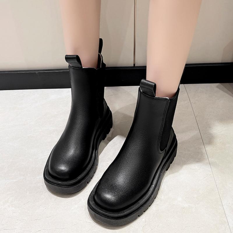 Ботинки «Челси», массивные ботинки, женская зимняя обувь, плюшевые ботильоны из искусственной кожи, черные женские осенние модные ботильоны на платформе