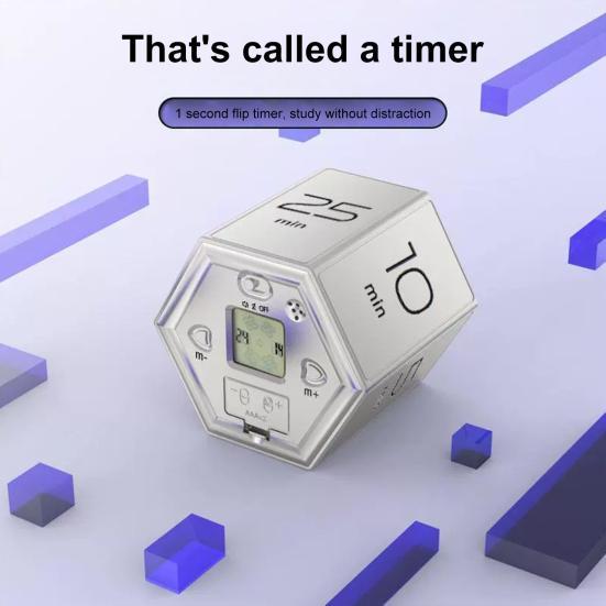 Вращающийся таймер Pomodoro на 5-60 минут, светодиодный дисплей, ползунковый переключатель, шестигранный стол, перевернутый таймер производительности, вибрация, беззвучный будильник для работы, учебы, кухни