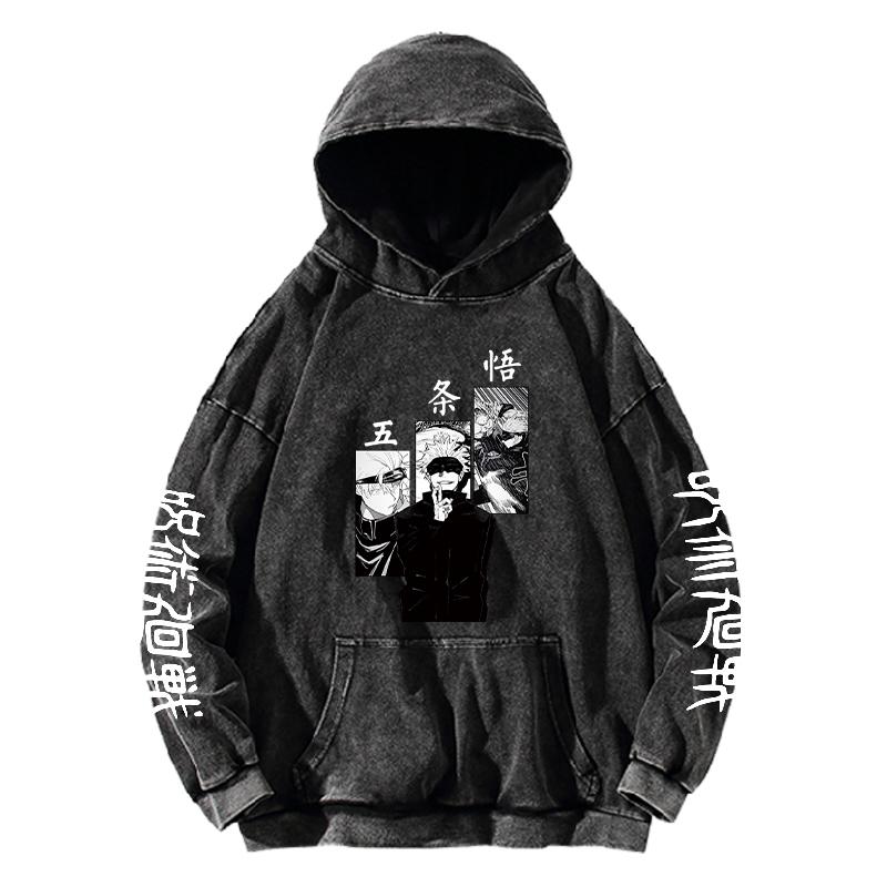 Худи с принтом Годжо Сатору Манга Магическая битва Толстовки Мужская Женская Одежда Длинный рукав Уличная одежда Пуловер из стираного хлопка
