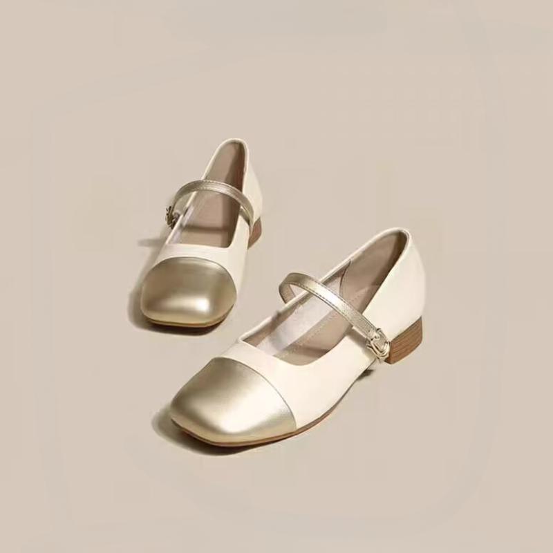 Туфли женские Мэри Джейн на толстом каблуке, маленькие кожаные туфли с толстой подошвой, осенние новые простые женские туфли с неглубоким носком 2024 года