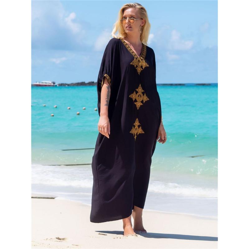 Летнее женское платье больших размеров, пляжная накидка, сексуальное свободное праздничное платье с вышивкой, накидка на бикини