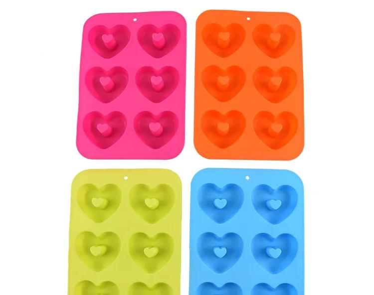 6 Cavity Heart Shaped Donut Mold Silicone Non-stick Baking Tray Reusable Folded Donuts Maker Colorful Soft Dessert Making Tool