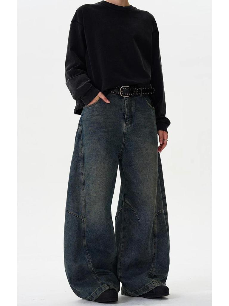 Американские Ретро Вываренные Потертые Джинсы Широкие Штанины - Унисекс Повседневный Тренд