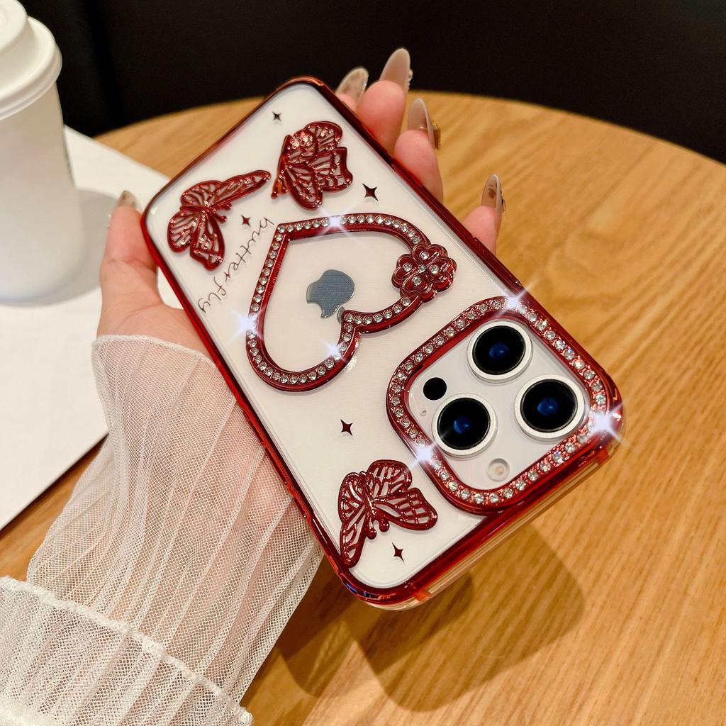 For IPhone 16 Promax Sparkling Diamond Phone Case for Apple 15 Love Butterfly 14 Gradient Sparkling Pink Soft Case