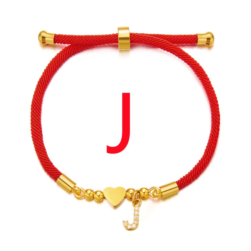 Женский браслет из нержавеющей стали с 26 буквами, AZ, алфавит, сердце, регулируемый плетеный браслет Lucky Red Rope, ювелирное изделие, подарок