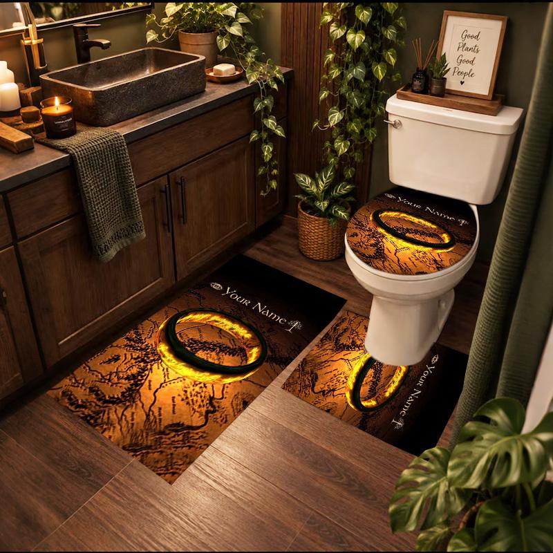 Lord Rings 3Pcs Personalized Customization Bathroom Mat Nonslip Floor Mat Set Toilet Lid Bathroom Mat Bathroom Absorbent Door Mat Decoration