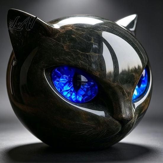 Retro Dark Home Accents Spherical Black Cat Head Ornament Resin Gothic Style Sculpture with Colorful Spooky Shelf Decoration Eyes for Halloween