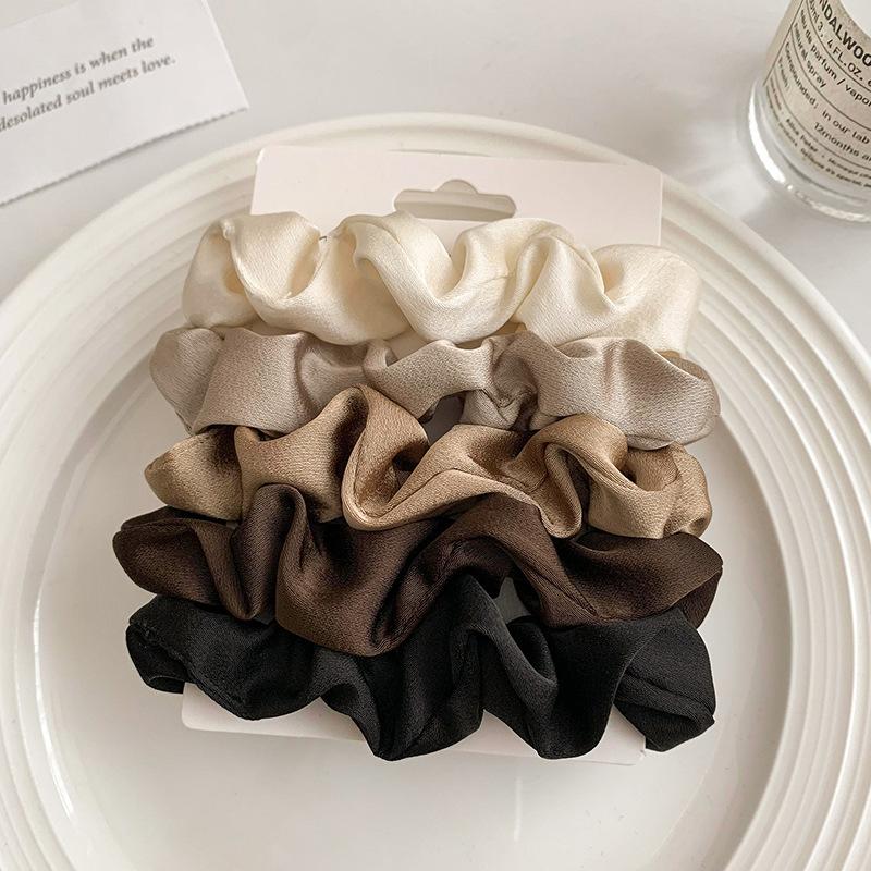 3/5Pcs Women's 6cm/2.36in Silky Satin Hair Scrunchies, Versatile High-End Elegant Retro French Minimalist Hair Ties