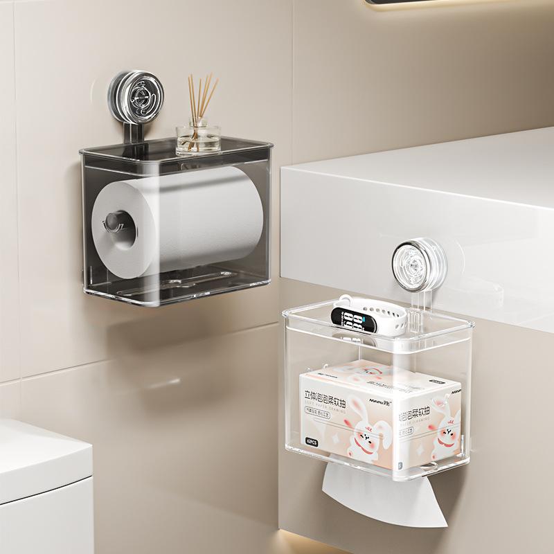 Держатель для салфеток на присоске, Настенный органайзер для ванной комнаты, Туалетный держатель для рулонной бумаги и салфеток без перфорации, Водонепроницаемая полка для хранения