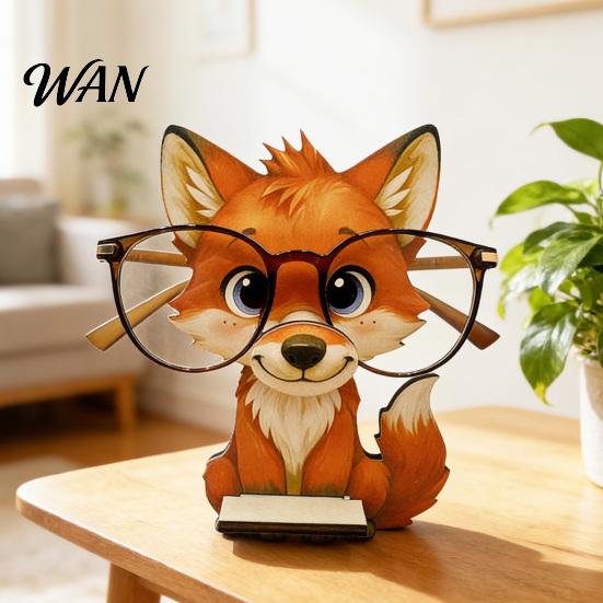 Desktop Glasses Holder Cute Animal Holder, Wooden Cat Dog Panda Fox Eyeglasses Ornament Cartoon Eyeglass Stand Gift for Kids