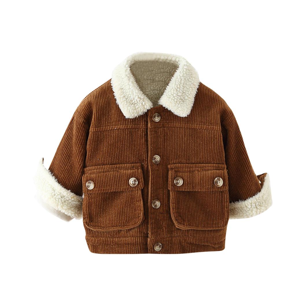 Children'S Jacket Winter Children'S Plus Velvet Thick Lamb Wool Top Baby Corduroy Clothes  And Winter Coat