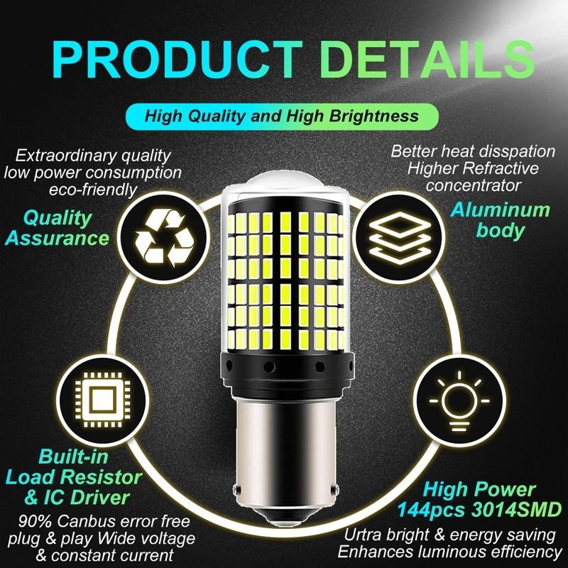2Pcs Super Bright 1157 BAY15D Red LED Bulbs 12V 2100LM 144SMD 360° No Flicker Car Brake Stop Lights