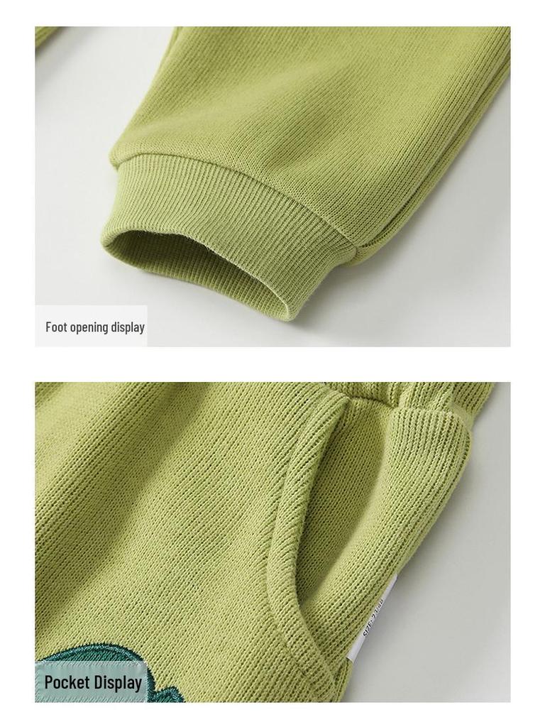 2025 Autumn Baby Boy Green Dinosaur Two-Piece Set: Long Sleeve & Pants for Casual Outings