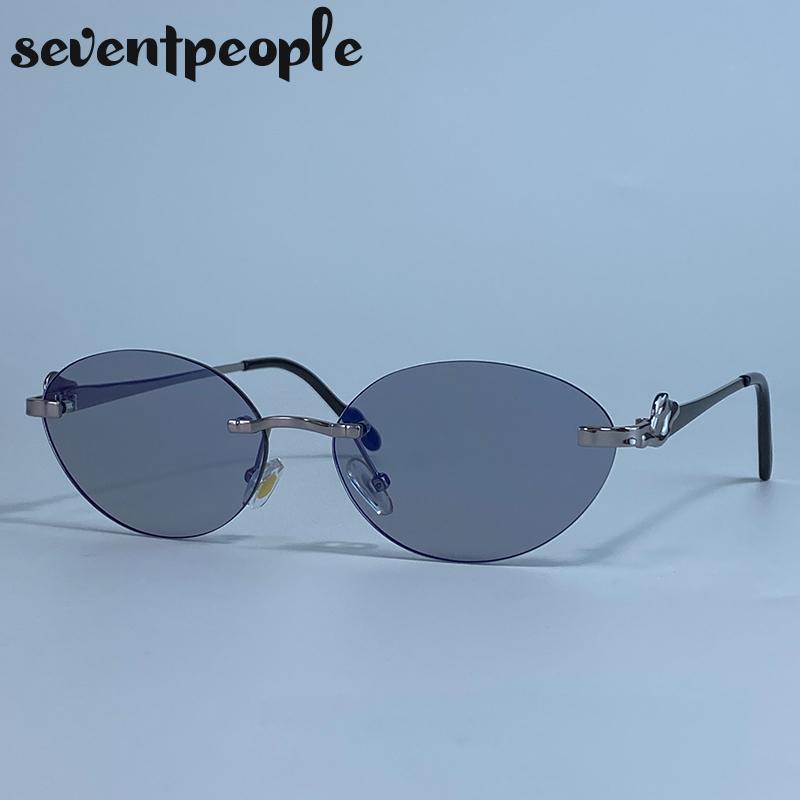 Small Frame Oval Rimless Sunglasses Women Luxury Brand Vintage Frameless Punk Sun Glasses For Ladies Trendy Outdoor Shades