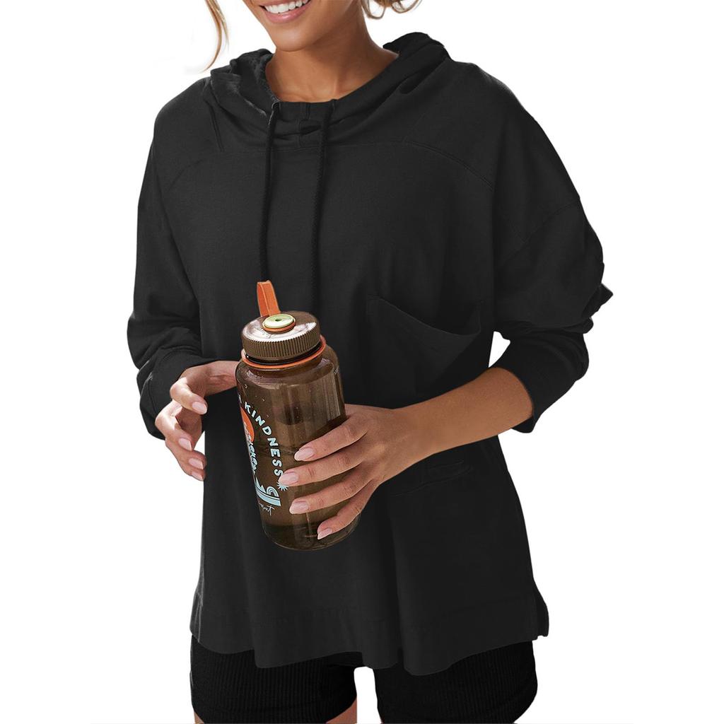Женские негабаритные толстовки с длинными рукавами, повседневная свободная толстовка с капюшоном и завязками с боковыми разрезами для тренировок