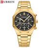 CURREN Новые лучшие мужские часы, восьмиугольные деловые часы со стальным ремешком, водонепроницаемые, с шестью иглами, календарем, кварцевые часы с хронографом