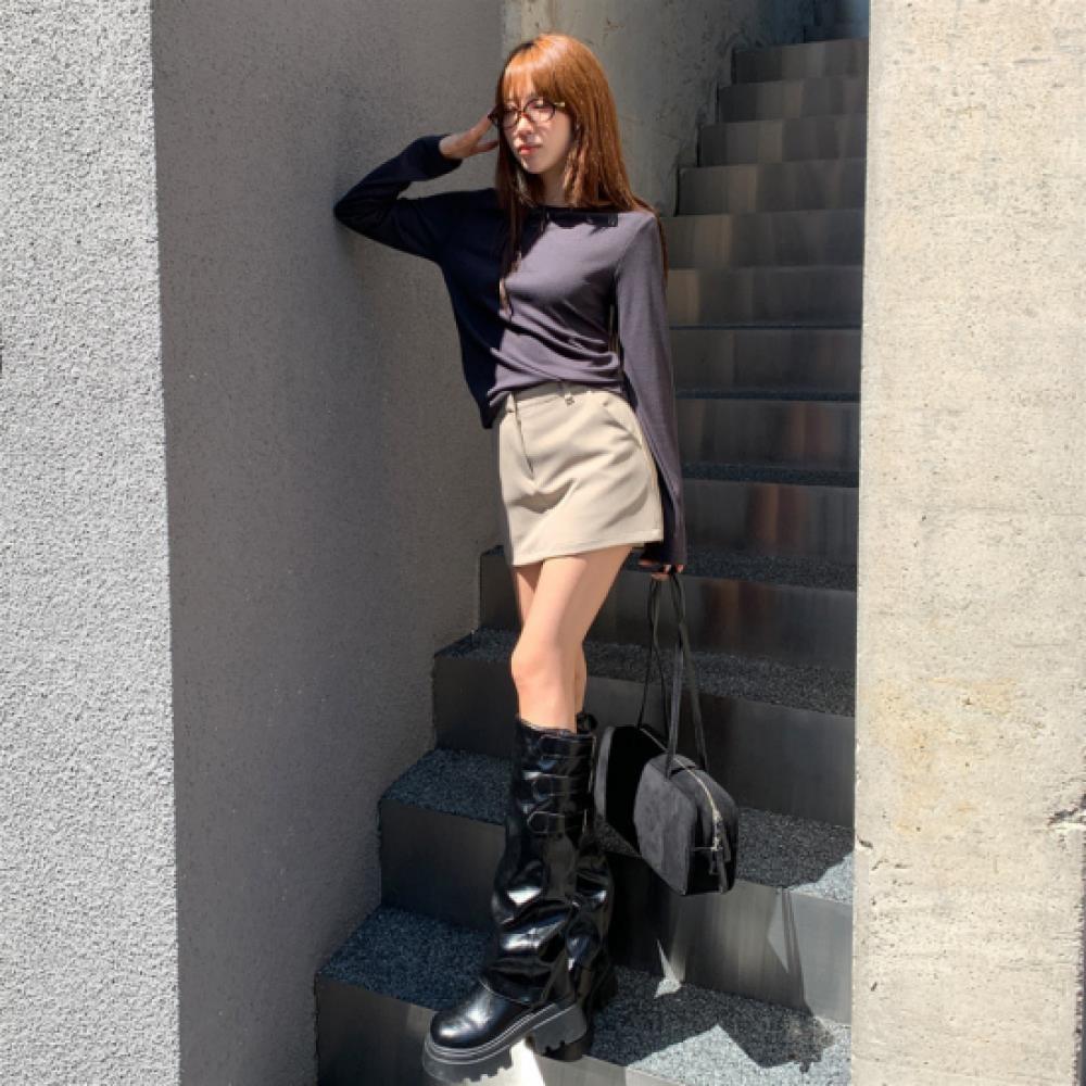 New Arrivals Open Run Women Simple Color Classic Skirt D Ring Mini Skirt