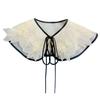 Women Girls Vintage Lolita False Fake Collar Shawl Sweet Ruffles Lace-Up Bow Decorative Necklace Choker Short Poncho