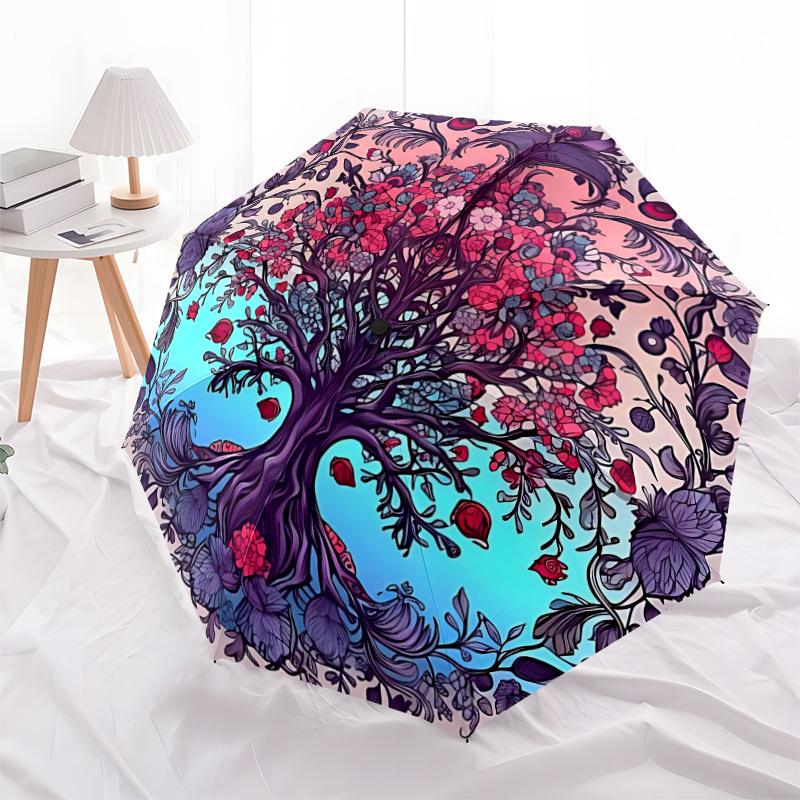 1pc Tree of Life Mandala Automatic Open/Close Umbrella - Portable Collapsible Umbrella with 8-Rib Stability, Fashion Lovers yy251017188
