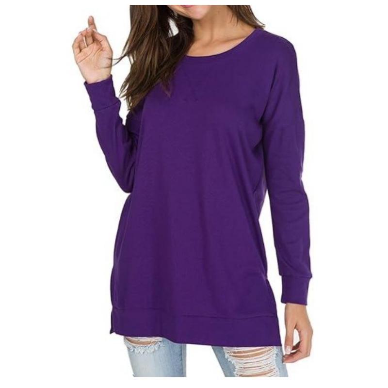 Spring and Autumn Women's Long Sleeve Solid Colour Round Neck Casual Top