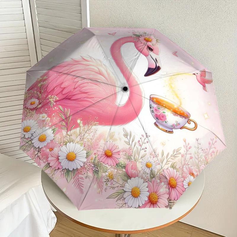 1pc Flamingo Tea Garden Umbrella with Plastic Handle,Suitable for All Seasons Home Travel Outdoor UmbrellaDD401