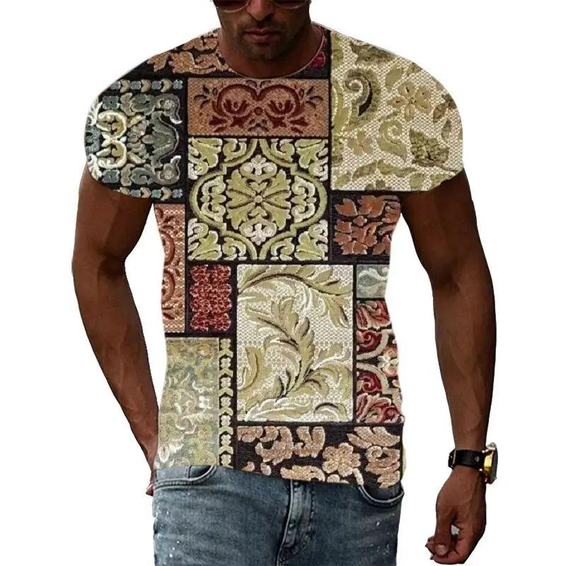 Летняя мужская повседневная модная футболка с нерегулярным узором с 3d принтом и круглым воротником с коротким рукавом, уличная свободная одежда больших размеров, дышащий топ