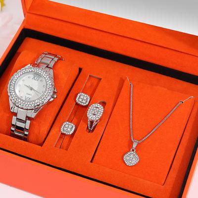 5 шт персонализированные роскошные серебряные кварцевые часы женские квадратные подвески ожерелье с бриллиантами серьги кольца набор для девочек