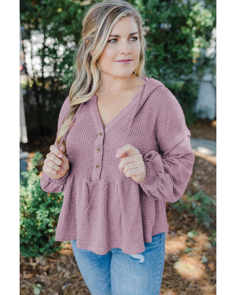 Azura Exchange Plus Size Hooded Waffle Knit Top