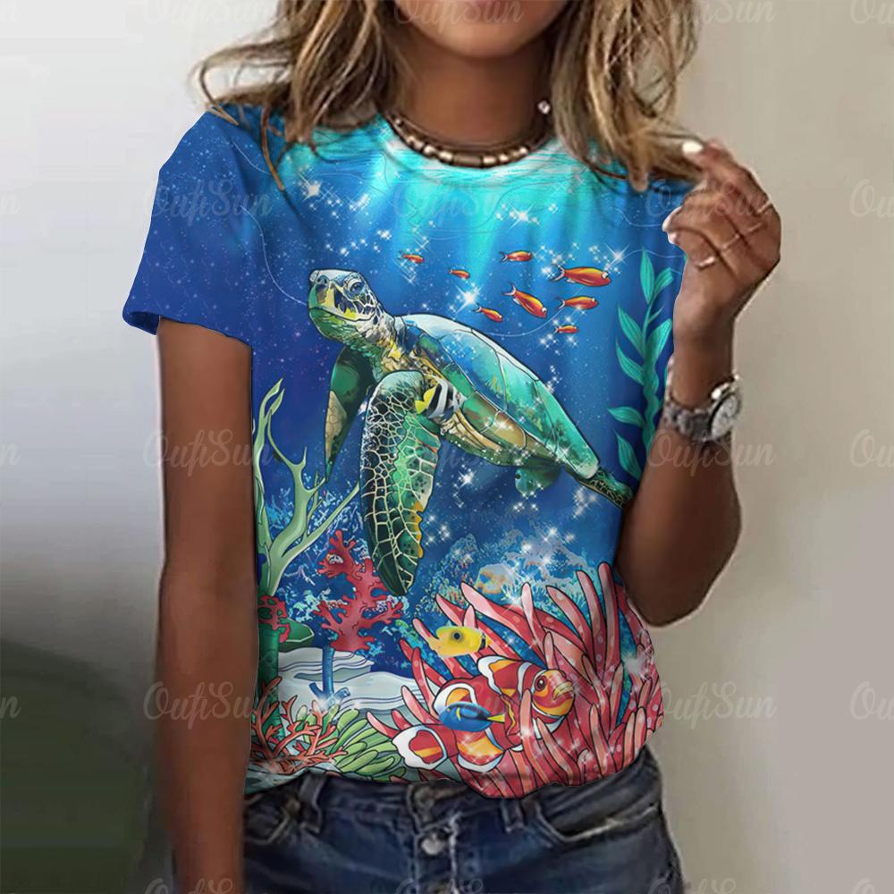 Летние женские футболки с короткими рукавами и черепаховым принтом, модные женские футболки, топ с рисунком любви, женская одежда большого размера