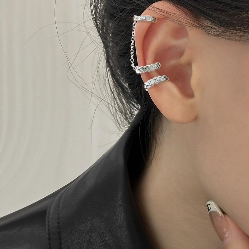 Клипсы для ушей с ромбовидным рисунком без проколов ушей, персонализированные серьги Xiaoxiangfeng, длинные цепочные интегрированные циркониевые клипсы для ушей