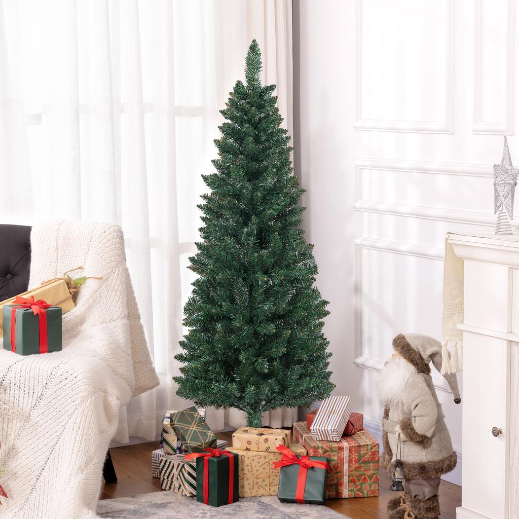 Pencil Style Christmas Tree 150 Cm With Foldable Base And 317 Branches For Bedroom Office Green