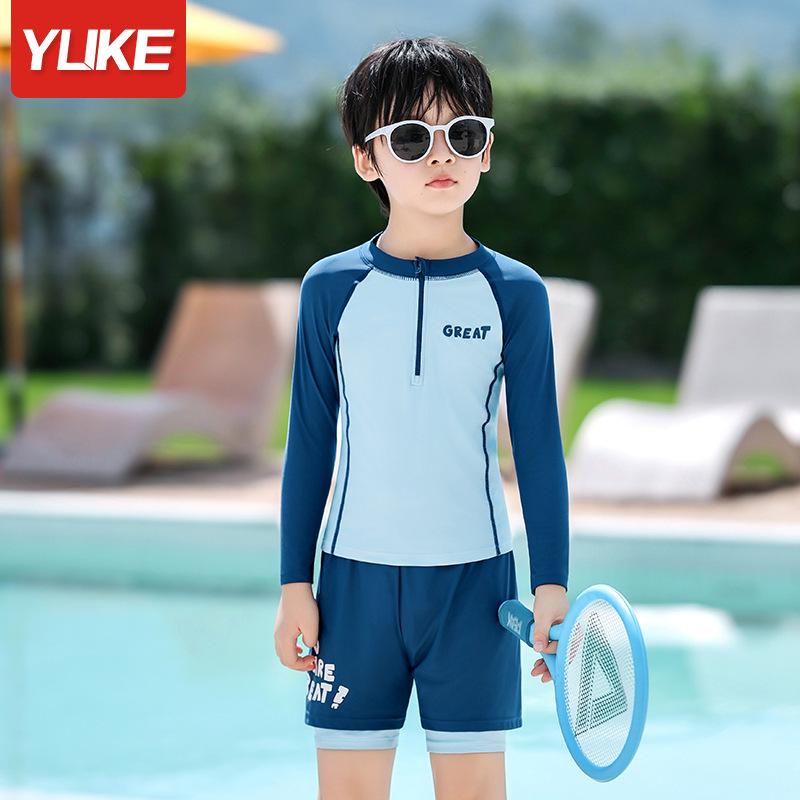 Детский слитный купальник с длинным рукавом для защиты от солнца - Модный летний наряд для больших детей и подростков