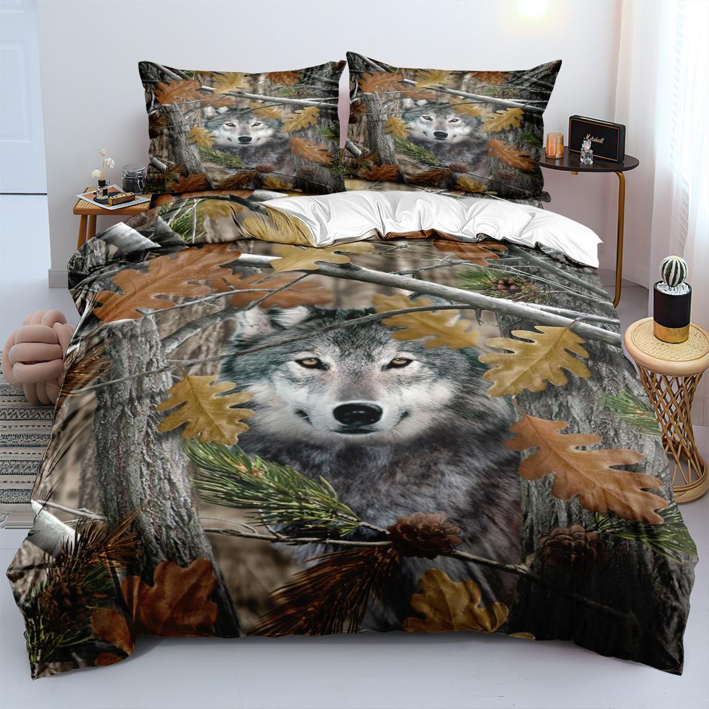Foreat Snowy Wolf 3D Print Bedding Set Cozy Soft Duvet Cover King Queen Twin Size Birthday Gift for Boy Kid Adult Bedroom Decor