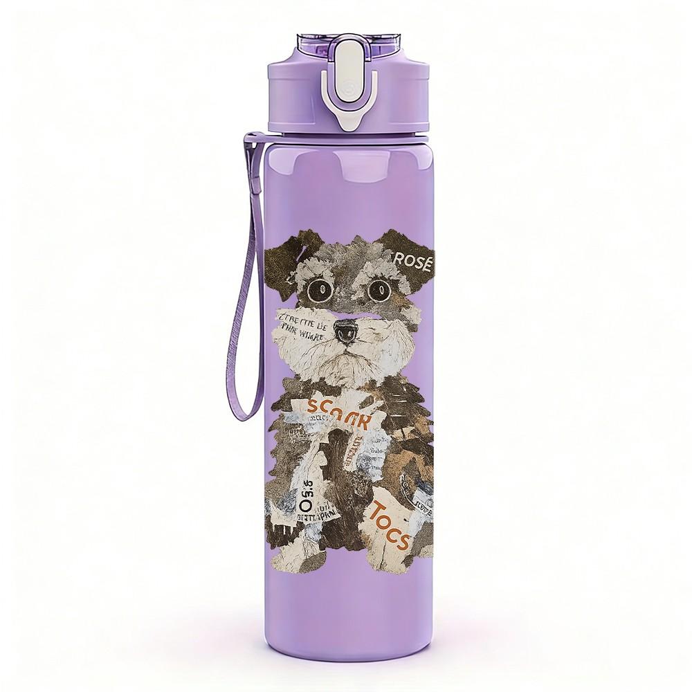 1PC Schnauzer Puppy Dog Illustration 750ml Color Plastic Sports Water Bottle Leakproof Flip Straw Lid Suitable for Sports Office Home Use