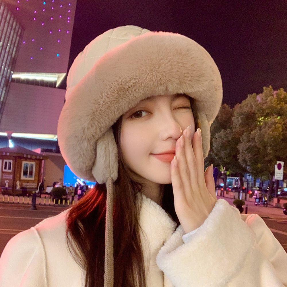 Fluffy Plush Women Winter Hat Soft Bucket Cap Fashion Ear Protection Hat Autumn Winter