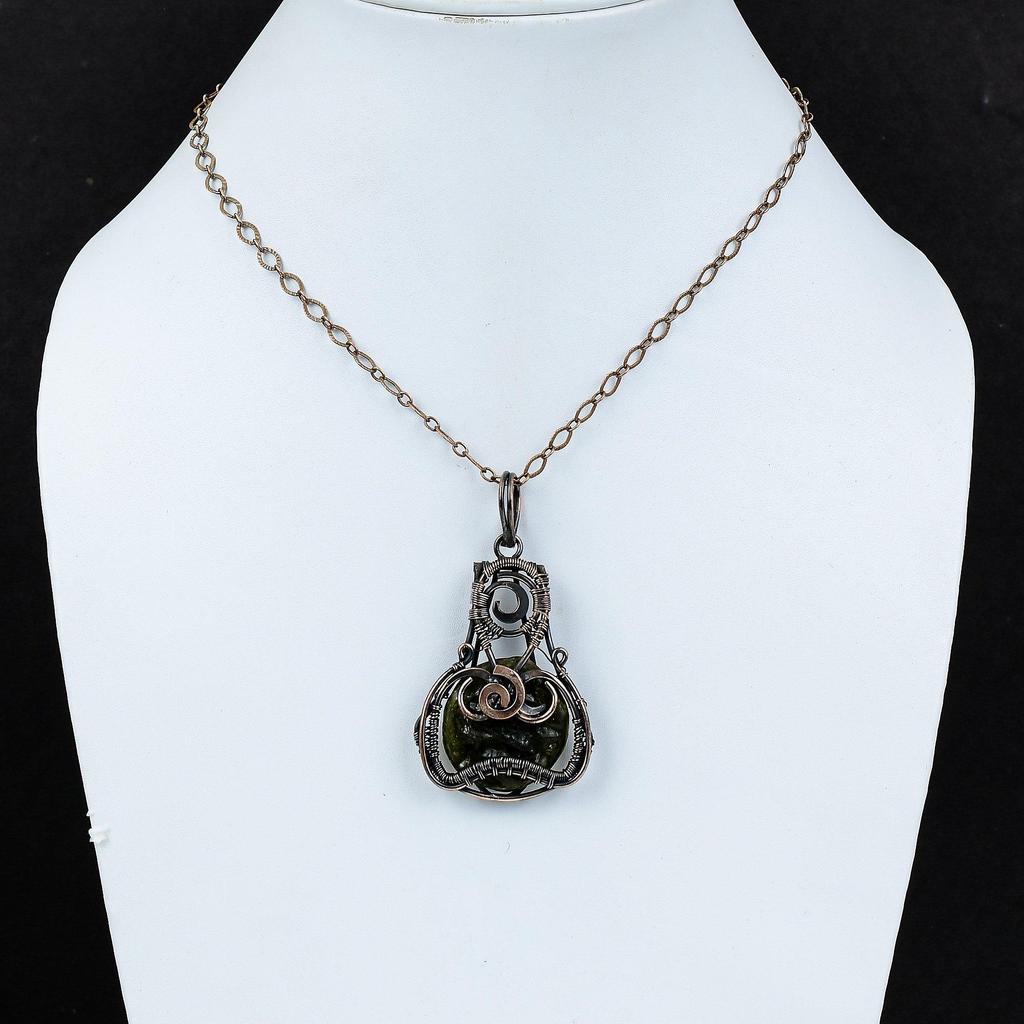 Молдавитовый кулон, медная проволока, кулон, ювелирные изделия из драгоценных камней, новый кулон, ювелирные изделия из проволочной обмотки, кулон ручной работы, медные украшения для подарка