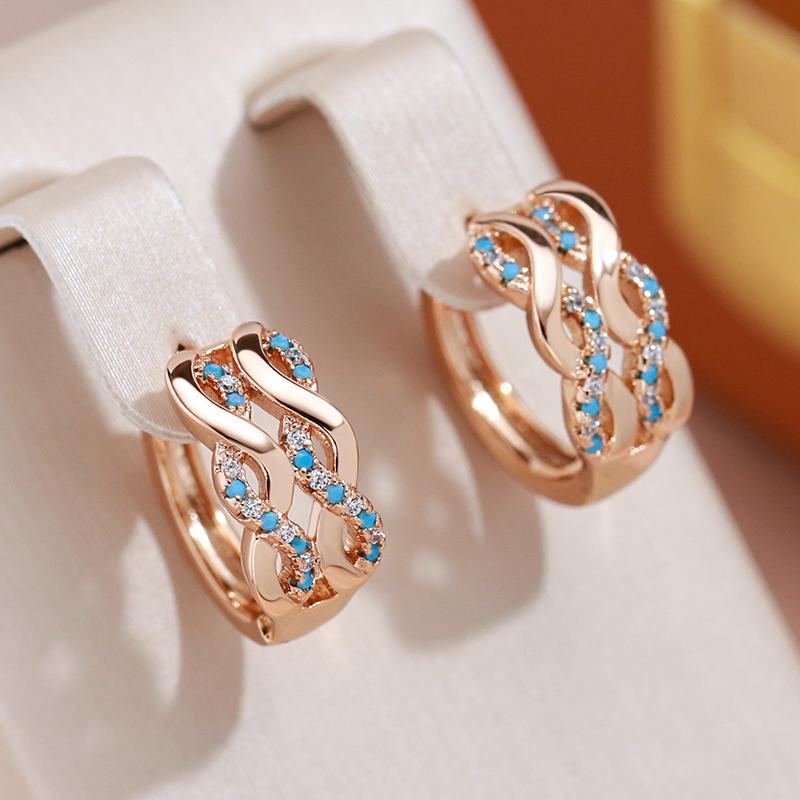 Глянцевые серьги-кольца с двойным пересечением бирюзового циркона, женские повседневные украшения, аксессуары для вечеринок и девочек