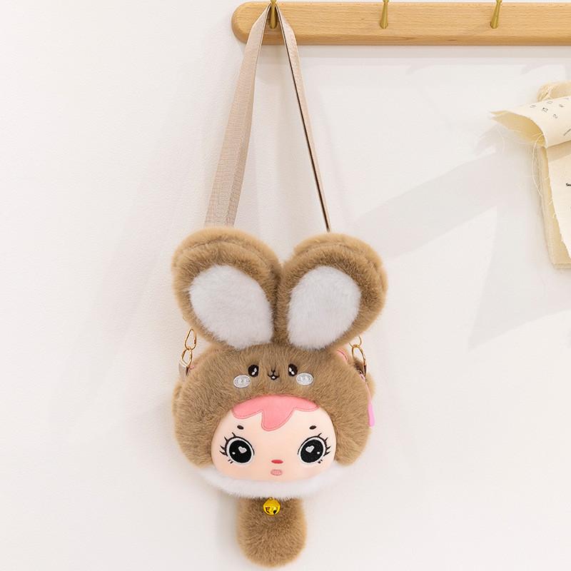 Rabbit Baby Three Plush Toy Shoulder Bag With Adjustable Strap Design Zipper
