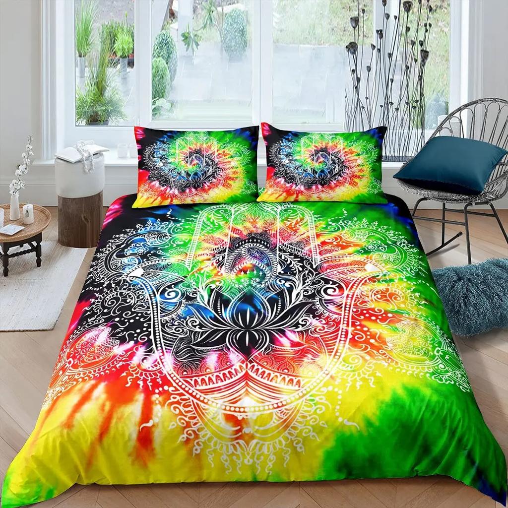 Hamsa Hand Bedding Set Boho Mandala Duvet Cover Set Black Gold Bohemia Bed Set Fatima Hand Bed Linen Lucky Hand Quilt Cover