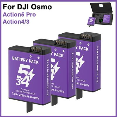 Аккумулятор емкостью 2250 мАч для Dji Osmo Action 5 Pro с зарядным устройством на два слота для Action 5 Pro Action 4/3 Sports Camera Accessories